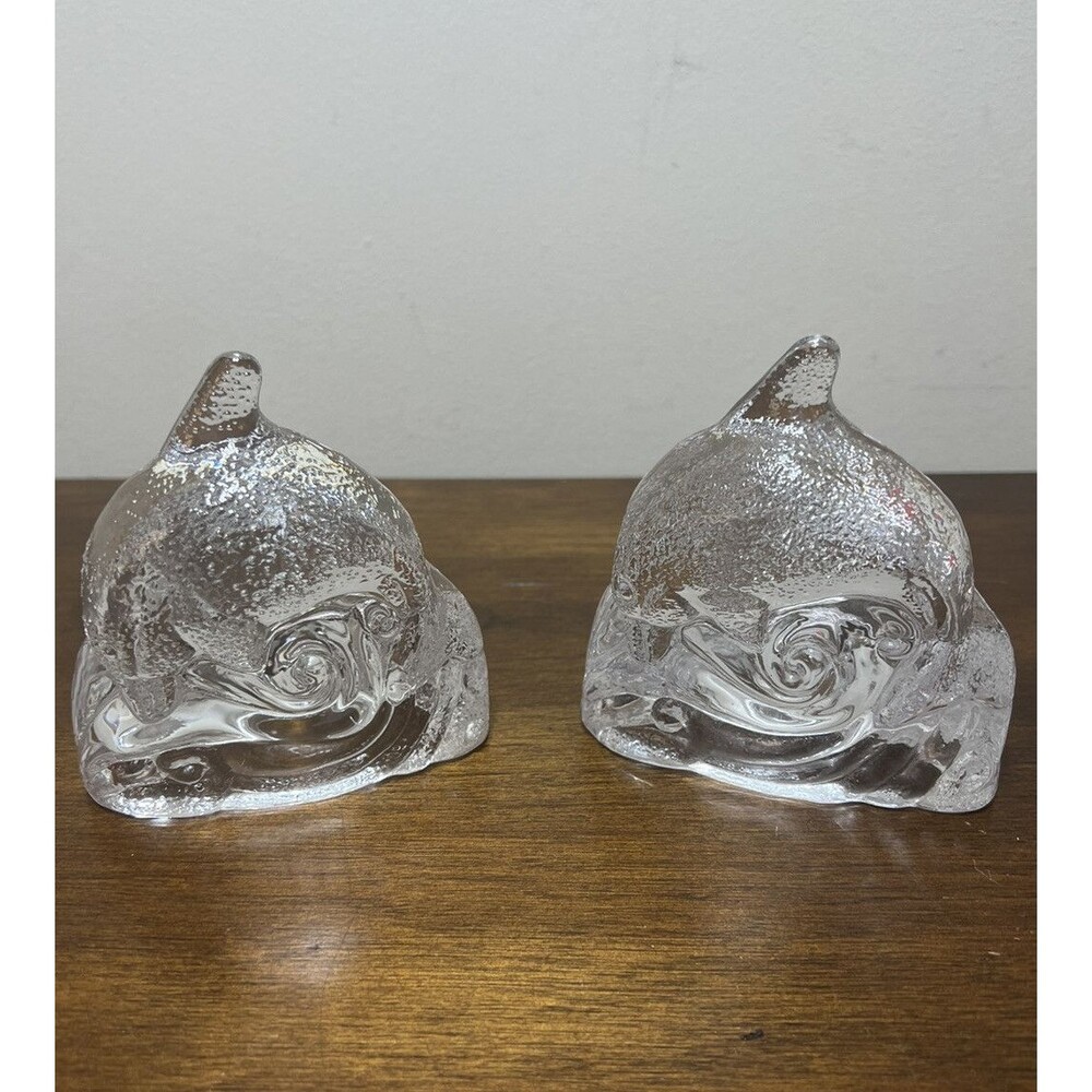 Dolphin Clear Glass Tealight Candle Holders Retired Set 2 Partylite